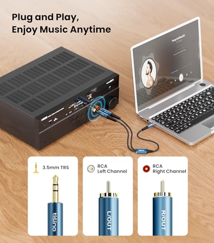 Tisino 3.5mm TRS Aux to 2 RCA Audio Cable Adapter Aux Cable, 10FT/3m - size: 10 ft