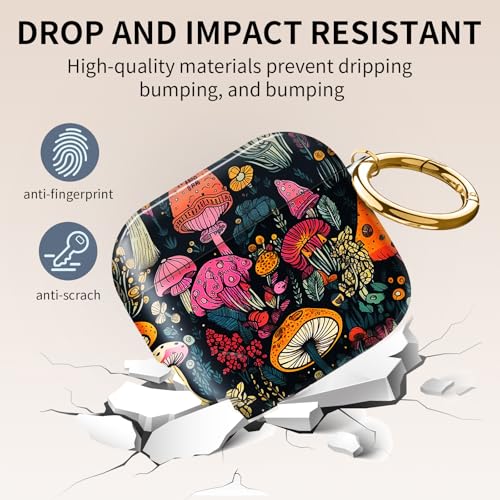 Cute Case Cover Compatible with AirPods 4th Generation 2024, Shockproof for Women & Girls with Cute Golden Round Buckle – Protective, Anti-Drop Design(Cute Boho Mushroom) - color: Cute BOHO Mushroom