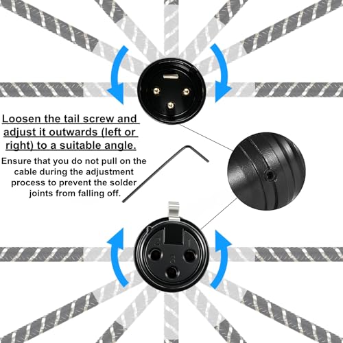 Rotatable Right-Angle XLR Cable,Adjustable-Angle Low Profile XL R Male to Female Balanced Mic Cord,24AWG OFC,Nylon Braided Short 90 Degree XLR Microphone Adapter,3.3FT 2-Pack - size: 3.3FT