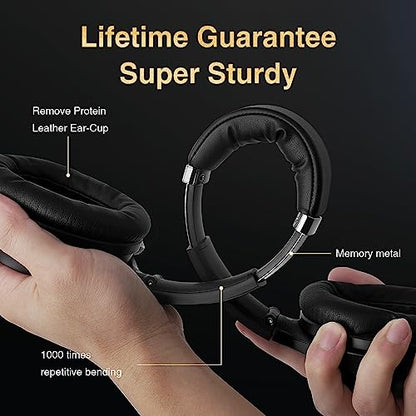 Bluetooth Headphones, Premium Active Noise Cancelling Wireless Headphones Over Ear, 50H Playtime, Hi-Res Audio, Deep Bass, Memory Foam Ear Cups for Travel, Home Office | Hi-Res, cVc 8.0 Noise Canceling Mics, ANC, Deep Bass, 3.5mm Cable, Foldable Carry Cas