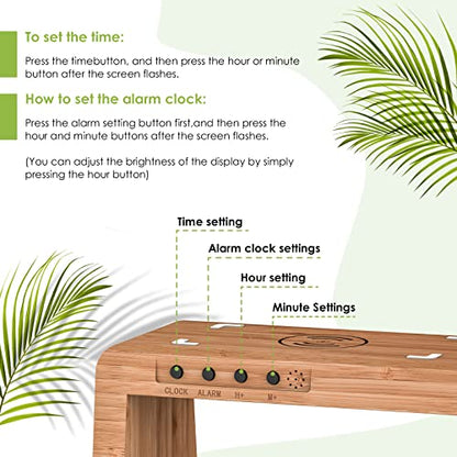 Bamboo Wireless Charging Station, Night Light with Digital Alarm Clock, Nightstand Charging Station for Apple Devices, Fast Wireless Charger for iPhone/Apple Watch/AirPods Pro