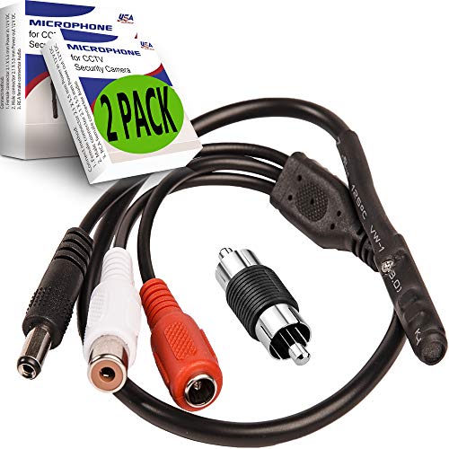 CCTV Microphone with Preamp RCA Audio Out 12V DC — Adjustable Gain — for DVR/NVR & IP Cameras (2 Pack) - size: 2 Pack