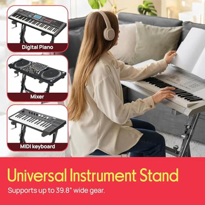 Pyle Universal Electronic Piano, Black Heavy-Duty Z Style Keyboard Stand with Locking Wheels, Adjustable Height and Width, Portable Organ Holder Rack, Collapsible Design (PKSTZ88) - style: 1 Tier w/Wheels