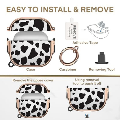 for AirPods 4 Case with Safety Lock, Magsafe Compatible, Cow Print | Double Secure Lock,Drop Protection,Two-Piece Design,with Gold Keychain, Anti Lost, Dustproof, Cute AirPod 4 Case - color: Cow + Gold, size: AirPods 4 Case