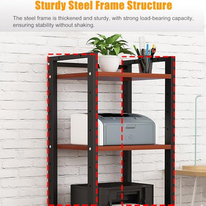 7 Tier Av Media Stand With Wheels, 55in Adjustable Audio Rack - color: Black + Teak
