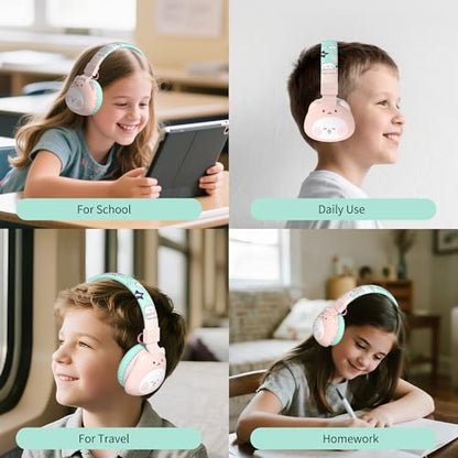 Icarer Kids Bluetooth Headphones with 85dB Volume Limiter, Bluetooth 5.4 & 20H Playtime, Ultra-Soft Foldable Over-Ear Headset with Mic, FM/TF/Wired Mode, Cute Animal Design for School Travel (Pink) - color: Pink