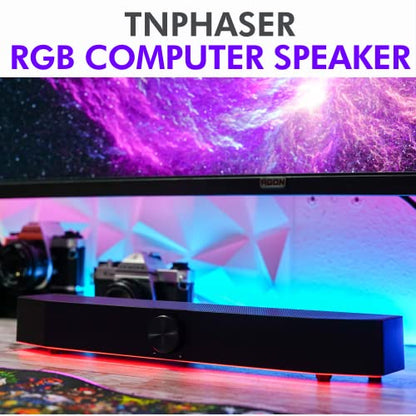 Tilted Nation Gaming Soundbar - Monitor Sound Bar for PC - RGB Computer Speakers for Desktop PC (Wireless or USB Wired) Crisp Audio and Adjustable LED