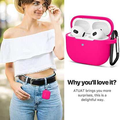Compatible with AirPods 3 Case, Protective Silicone Cover for AirPods 3rd Generation Case 2021, Wireless Charging - Hot Pink - color: C-Hot Pink