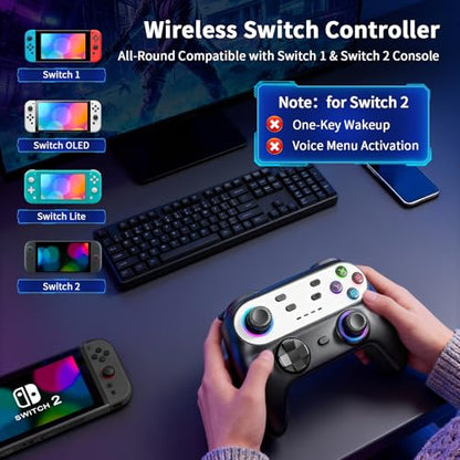 HUDOBBYE Switch Pro Controller Wireless for Switch/OLED/Lite Accessories, Wireless iOS Android Remote Gamepad, Wired PC Game Joystick, Switch Turbo Controller with Cool Led Light,Programmable - color: LED Black and Silvery