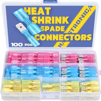 haisstronica 100PCS Heat Shrink Spade Connectors, 22-10 AWG, Male/Female | Quick Disconnect Wire Connectors for Automotive, Watercraft & Electronics, 3:1 Adhesive-Lined Crimp Terminals - size: AWG 22-10, style: Male&Female Kit 100PCS