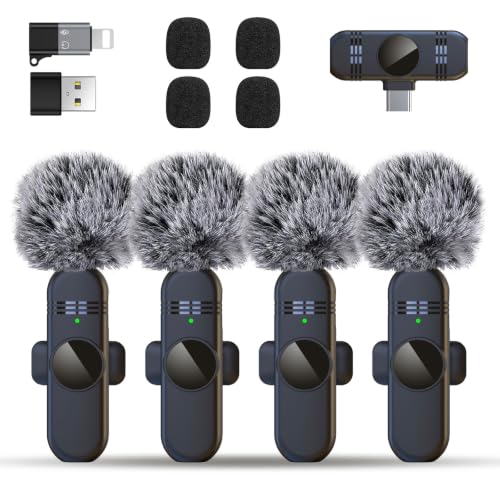 4 Mini Wireless Lavalier Mic for iPhone Android Phone Pad Computer
