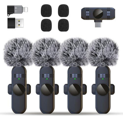 4 Mini Wireless Lavalier Mic for iPhone Android Phone Pad Computer