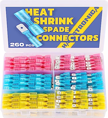 haisstronica 260PCS Heat Shrink Spade Connectors, 22-10 AWG, Male/Female | Quick Disconnect Wire Connectors for Automotive, Watercraft & Electronics, 3:1 Adhesive-Lined Crimp Terminals - size: AWG 22-10, style: Male&Female Kit 260PCS