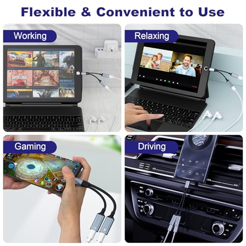 Opluz iPhone Splitter for Charging and Headphone,2 in 1 Dual Lightning Splitter for Earphone, iPhone Audio and Charge Adapter Dongle Cable for Phone 14/13/12/11/pad