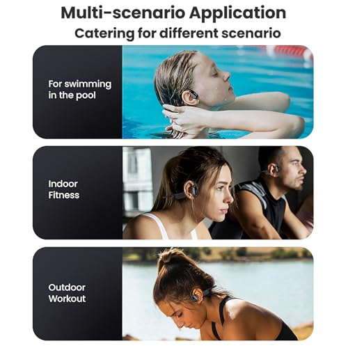 Swimming Headphones, IP68 Waterproof Bone Conduction Headphones,Open Earphones 32GB Memory with Bluetooth Sport Headsets for Swimming Pool Running Cycling-Black
