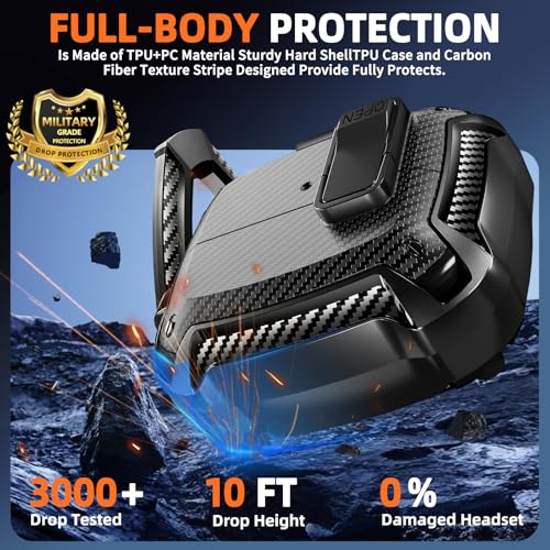 Safety Lock Case for Samsung Galaxy Buds3 FE/3/3 Pro (Black) | with Phone Stand,with Secure Lock Clip & Cleaning kit Full Body Shockproof Carbon Fiber Protection Design - color: C-Black