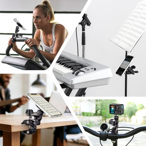 Magnetic Phone Holder for Mic Stand, 360° Rotatable Phone Mount with Clamp | All-Metal Clip Phones Mount for Microphone & Music Stands, Compatible with Magsafe & iPhone 17/16/15/14/13/12