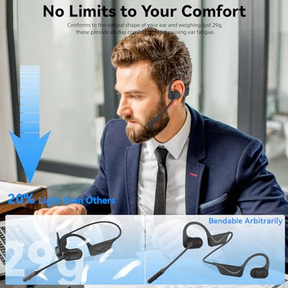 MONODEAL Open Ear Headphones with Mic, Lightweight Bluetooth 5.4 Headset | with Microphone Noise Cancelling Mute Button, Wireless Headset Earphones for Work, Driving, Home Office, Workouts - color: Black