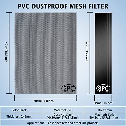 Cut-to-Fit Magnetic PC Dust Filter Mesh, 400x300mm PVC DIY Cover, 2 Pack | 1.0mm hole, Customizable dustproof cooling guard for gaming PC chassis, power supplies, electronics, home air vents.