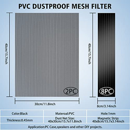 Cut-to-Fit Magnetic PC Dust Filter Mesh, 400x300mm PVC DIY Cover, 2 Pack | 1.0mm hole, Customizable dustproof cooling guard for gaming PC chassis, power supplies, electronics, home air vents.