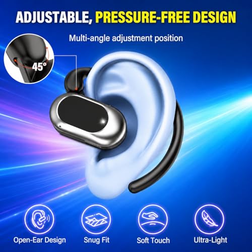 Open Ear Headphones, NEW Over Ear Earbuds with 4 ENC Noise-Canceling Mic | Ultra-Comfort Bone Conduction Earbuds, BT5.4, HD Stereo, IPX7 Waterproof, Ergonomic Earhooks,36H Sports Ear Buds for Running - color: A-Deep Black