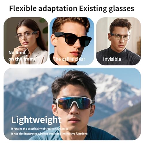 LICAEVEY External Glasses Bluetooth Headphones, Open Ear Audio & Bone Conduction for Sports Running, Wireless Universal Fit Headphones for Glasses