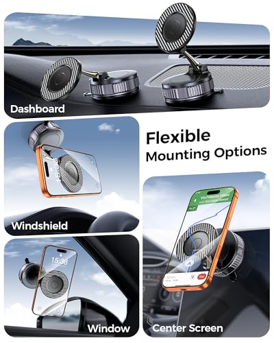 Car Phone Holder for MagSafe, 360° Adjustable Carbon Fiber Mount - color: Holder Gray