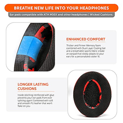WC Freeze - Cooling Gel Earpads for ATH M50X / SteelSeries Arctis/HyperX | Made by Wicked Cushions | Fits SteelSeries Arctis, ATH M50X, Turtle Beach Stealth & More. Cooler for Longer | Red Camo - color: Red Camo
