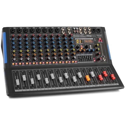 Pyle 12-Channel Console Style Audio Mixer with Bluetooth - DJ Sound Controller, 8 XLR / Combo Inputs, Sub Out, +48V Phantom, USB-A In, 16 DSP Effects, MP3 Player, 7-Band EQ - PMXU128BT - style: 12 Channel Pro