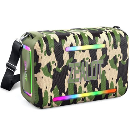 ZEALOT 120W RMS/150W Peak Bluetooth Speaker, Portable Wireless Speakers IPX6 Waterproof Bluetooth Subwoofer Speaker with LED Light, 40H Playtime, Custom EQ, Stereo TWS Pairing for Outdoor, Party-Camo - color: Camouflage