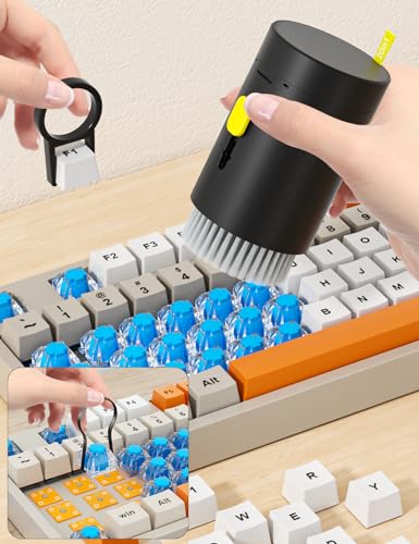 Tounee Keyboard Cleaner Kit, Electronics Cleaning Kit with Retractable Big Brush, Portable, 20 in 1 Multi-Tool Kit for Phones, Tablet, Computer, PC Monitor,TV Camera Lens with 2.5ml Mist Spray (Black) - color: Black