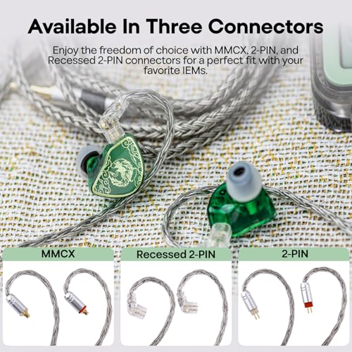 Tripowin Zonie 2M 16-Core SPC IEM Replacement Cable with 3.5mm Jack | PVC Jacket, Tangle-Free Braid, Ergonomic Earhooks for Audiophiles, HiFi Extension Cord for Wired Earbuds (Recessed 2Pin) - style: Recessed 2Pin