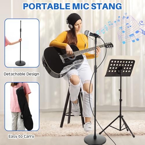 Relaxweex 4 Pcs Tripod Microphone Stand Kit for Bands & Studios Boom Arm Floor Mic Stand Adjustable Height 31.5-67 inch with Weighted Round Base, 4 Carrying Bag and 8 Mic Clips for Karaoke Church