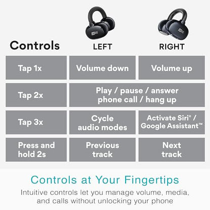 MEE audio Pebbles Air Open Ear True Wireless Earbuds - Bluetooth 5.3 Lightweight Earclip Headphones with Headset Microphone & Call Noise Reduction for Gym/Workouts/Sports and Gaming (Onyx/Black) - color: Onyx
