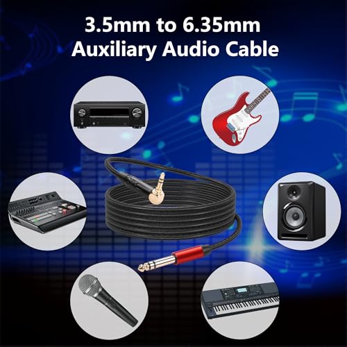 CERRXIAN 1.8M/6FT 3.5mm TRS Stereo Right Angle Male to 6.35mm TRS Stereo Male Audio Cable, 3.5mm to 6.35mm Audio Leather Textured Cord,for Electric Guitar, Mixer, Amplifier, Speaker
