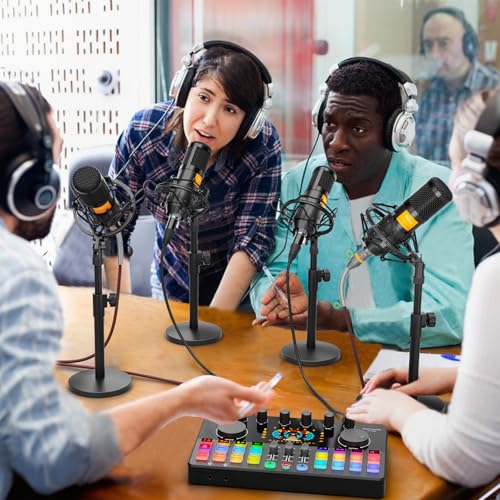 Podcast Equipment Bundle for 4, All-in-One Audio Mixer with Dynamic Micophones Noise Reduction for Live Streaming/Recording/Singing，PC,Smartphone，TikTok M100 3rd