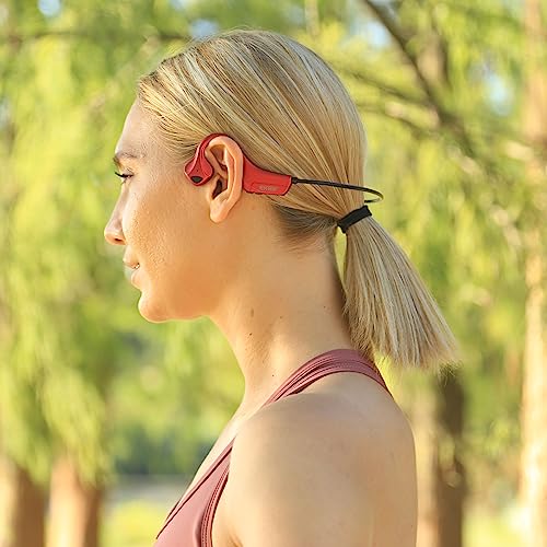Bone Conduction Headphones Bluetooth - Open-Ear Earbuds, Wireless Headset with Mic, Titanium Lightweight Sweat Resistant for Workout Running Hiking Driving Bicycling - color: Red