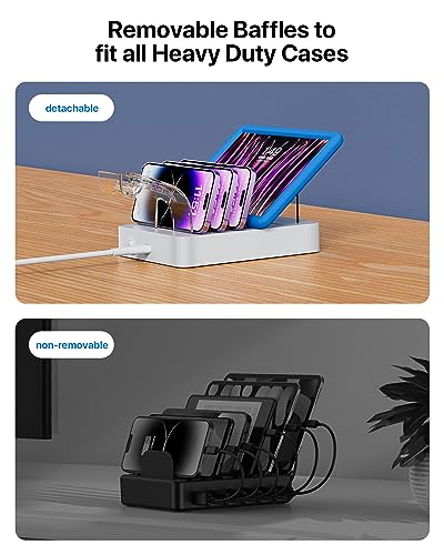 SooPii 6-Port USB C Charging Station for Multiple Devices,2 PD 20W Fast Charging for lPhone 15 and More,6 Charging Cables and 2in1 Holder for IWatch Charger & Air Pods Included
