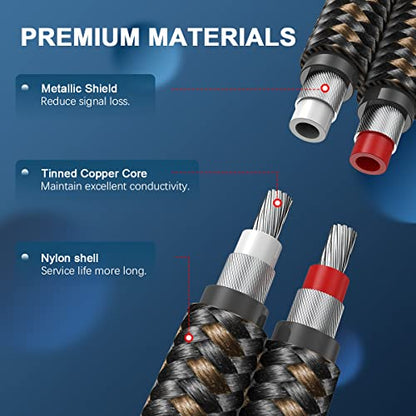 RCA Cable Subwoofer Cable 2RCA Male to 2RCA Male Stereo Audio Cable Y Splitter 24K Gold-Plated Nylon Braided Double Shielded Digital Analogue Supports Amplifiers,Home Theater,Hi-Fi System(10ft/3m) - size: 10ft/3m, style: 2RCA to 2RCA