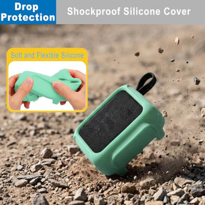 Silicone Case Cover for JBL Go 5 Speaker(Pink Green) | Travel Carrying Protective Pouch with Attach Straps for Bike Golf Cart Scooter - color: Pink Green