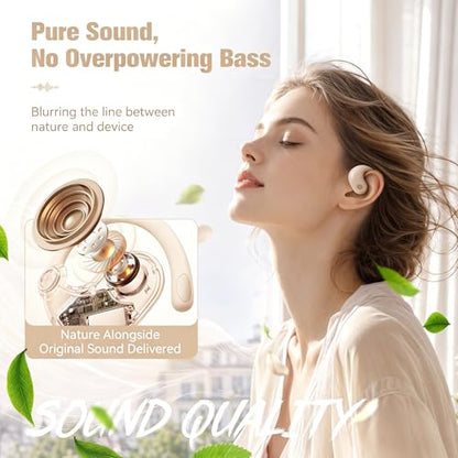Xmenha Over The Ear Earbuds Open Ear Headphones Over The Ear Headphones | Over Ear Earbuds Air Bone Conduction Earbuds Earphones Air Bone Conducting Conduction Headphones Bluetooth - color: Nude, style: Normal