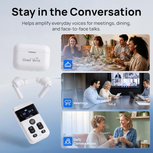 OKB Hearing GV-SA0360 OTC In-Ear Hearing Aid, True-Wireless with Pocket Controller Ear-Extension for TV & Meetings, Dual-Mode Noise Reduction, Charging Case, Bluetooth 5.2, Adults 18+ (Polar White)