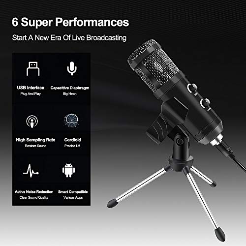 E20 Condenser Computer Microphone with Light Studio Kit with Arm Stand for Gaming Video Record