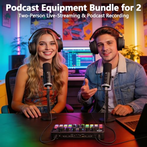 M100 2‑Person Podcast Equipment Bundle,XLR/USB Dynamic Mics & Audio Mixer - color: Two dynamic mics bundle