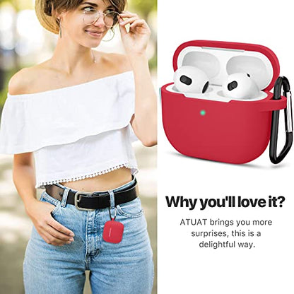 Compatible with AirPods 3 Case, Protective Silicone Cover for AirPods 3rd Generation Case 2021, Wireless Charging - Red - color: C-Red