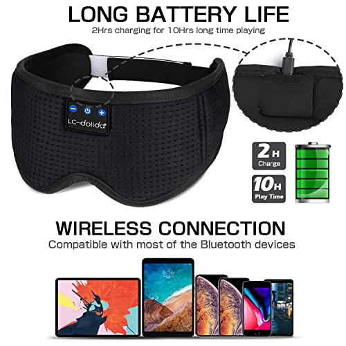 Sleep Headphones Sleep Mask with Bluetooth Headphones, LC-dolida Eye Mask for Sleeping Eye Pillow Sleeping Headphones for Side Sleepers Thin Speaker Cool Gadgets Gifts for Men&Women - color: Black Silk