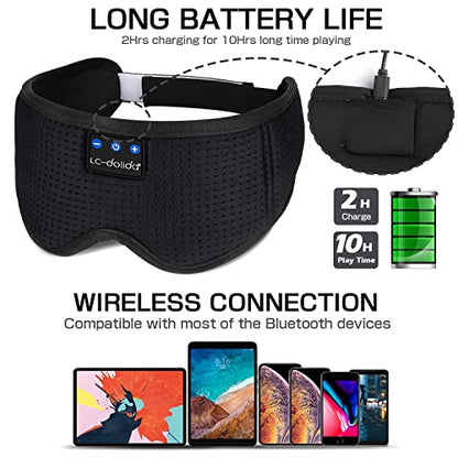 Sleep Headphones Sleep Mask with Bluetooth Headphones, LC-dolida Eye Mask for Sleeping Eye Pillow Sleeping Headphones for Side Sleepers Thin Speaker Cool Gadgets Gifts for Men&Women - color: Black Silk