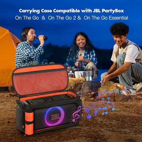 Carrying Case Compatible with JBL PartyBox On The Go Portable Party Speaker | Padded Travel Bag Fits PartyBox On-The-Go Essential, Shoulder Strap, Multiple Pockets for Mics & Accessories, Outdoor Party