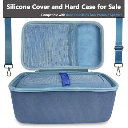 JCHPINE Silicone Cover and Carrying Case for Bose SoundLink Max Speaker | Protective Cases for SoundLink Max Speaker Accessories, Soft Silicone Cover and Hard Case with Shoulder Strap (Blue) - color: Blue Case