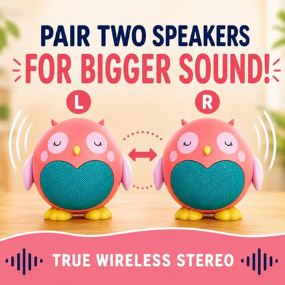 Planet Buddies Owl Kids Bluetooth Speaker, Cute Portable Animal Speaker | Wireless Animal Speaker for Kid, Rechargeable Long Battery, USB-C Charging, For Boys/Girls/Toddler/Baby, Home & Bedroom, Pink